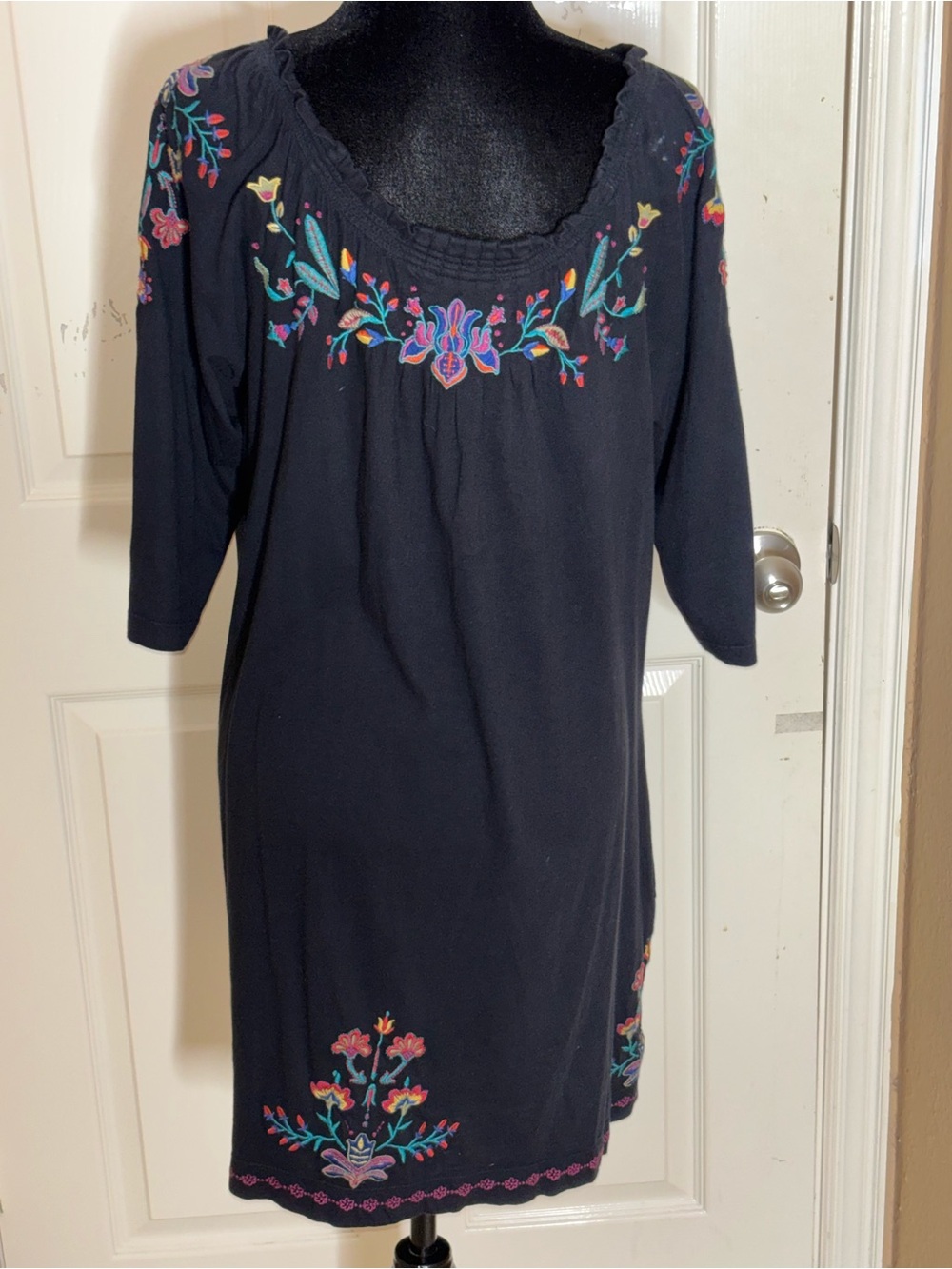 Johnny Was JWLA Black Embroidered Dress Long Sleeve Womens Large - Picture 6 of 7